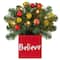 14&#x22; LED Believe Classic Greenery In Red Wood Container